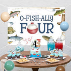 O Fish Ally Four Birthday Decoration Backdrop Banner Fishing 4th Birthday Cake Cupcake Toppers Gone Fishing Latex Foil Balloons for Boy Little Fisherman 4 Years Old Party Decor Supplies - Image 5