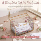 Leinuosen Glass Wedding Card Box with Slot and Lock, Gold Rim - Image 6