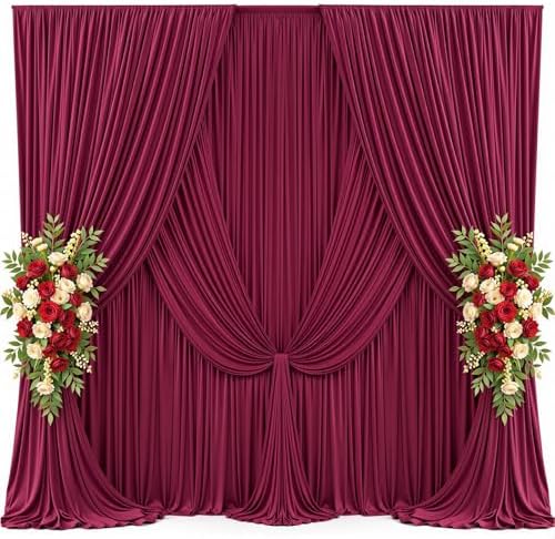 40x12ft Burgundy Backdrop Curtains for Parties Wrinkle Free Fabric Backdrop Curtain Birthday Photo Drapes Backdrop for Wedding Baby Shower Bridal Shower Photography Back Drop 8 Panels 5x12FT by Suppromo