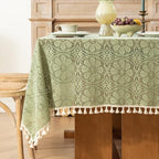 Sage Green Boho Crochet Lace Tablecloth Rectangle 60 x 102 Inch by Chorowl