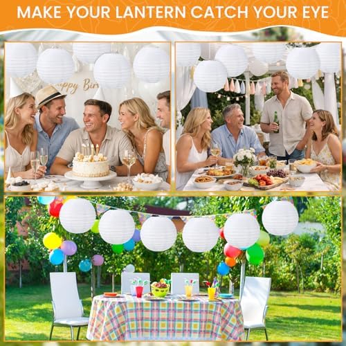 Treela 48pack White Chinese Paper Lanterns for Wedding Party Decor, 12" - Image 6