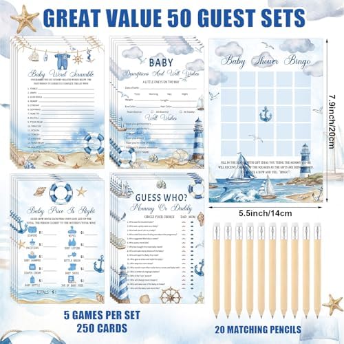 Patelai 321 Pcs Baby Shower Games Supplies, Ahoy - Image 5