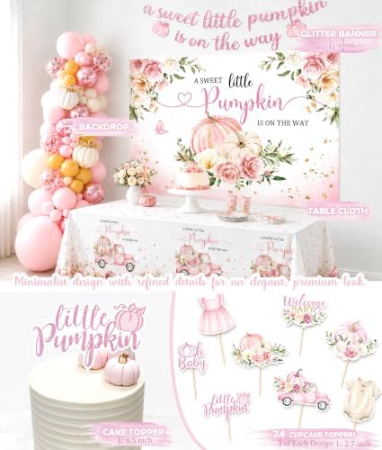 Little Pumpkin Baby Shower Decorations Party Supplies Pink - Image 4