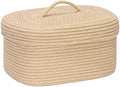Sea Team Oval Storage Basket, Woven Cotton Rope Basket with Lid, Khaki by SeaTeam