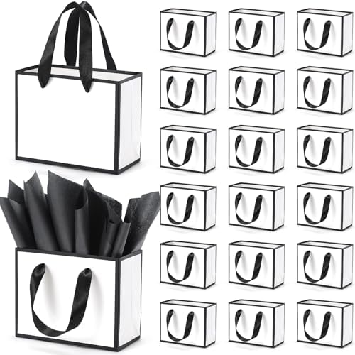 EQOREIIN 50 Pcs Metallic Paper Small Gift Bags with Handles & Tissue Paper by EQOREIIN