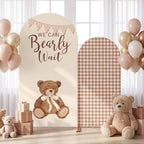 Remagr 2 Pcs We Can Bearly Wait Arch Backdrop Covers (7.2ft, 6ft) Tan Gingham & Teddy Bear Arch Covers Baby Shower Decorations with Checkered Pennant Banner for Baby Shower Party Decor Props by Remagr