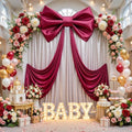 Big Burgundy Bow for Backdrop 24x16x80 Inch Large Satin Ribbon Bow Wall Decor for Wedding Birthday Baby Shower Party Photo Booth, Washable Reusable Fabric Bow for Nursery Bedroom Door Hanging by Gogoparti
