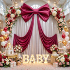 Big Burgundy Bow for Backdrop 24x16x80 Inch Large Satin Ribbon Bow Wall Decor for Wedding Birthday Baby Shower Party Photo Booth, Washable Reusable Fabric Bow for Nursery Bedroom Door Hanging by Gogoparti