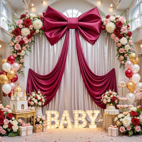Big Burgundy Bow for Backdrop 24x16x80 Inch Large Satin Ribbon Bow Wall Decor for Wedding Birthday Baby Shower Party Photo Booth, Washable Reusable Fabric Bow for Nursery Bedroom Door Hanging by Gogoparti