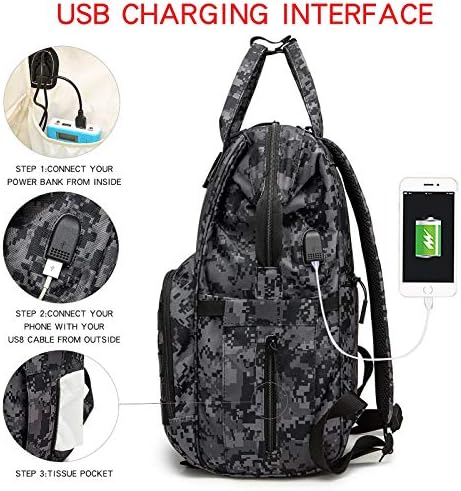 Diaper Bag Backpack with USB Charging Port Stroller Straps and Insulated Pocket,army military Travel Nappy Backpack for Dad/Mom (Black Camo) - Image 3