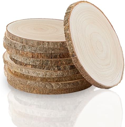 Set of (10) 9-10 Inches Large Wood Slices, Wood Centerpieces for Tables by SANYOUNG