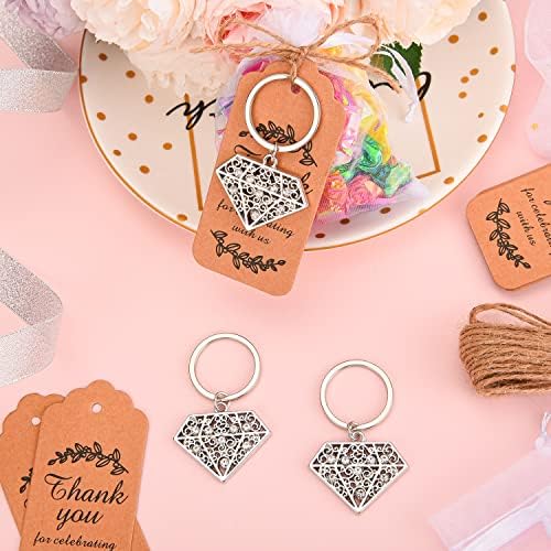 24 PCS Siliver Diamond Shape Keychain Diamond Ring Key Chains for Party Decoration Wedding Souvenirs Key Rings for Bridal Shower Wedding Return Gift Souvenirs for Guests Theme Party Decorations - Image 6