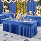 6 pk Royal Blue Spandex Tablecloths 8ft with Ruffle Table Skirt, Wrinkle Free Stretchy Fitted Tablecloth for 8 Foot Rectangle Tables, Elastic Spandex Table Covers 8ft for Party Wedding Banquet - Image 3