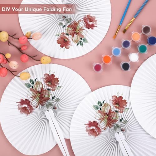 Aodaer 100 Pieces Wedding Paper Fans 9 Inch Folding Handheld Fans White Round Shaped Fans with Plastic Handle for Wedding Birthday Party Favors (Round) - Image 4