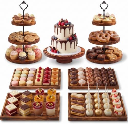 7 PCS Dessert Table Display Set, Wooden Cake Stand, 3-Tier Cupcake Stand, 4 Serving trays for Party,Wedding,Birthday,Baby Shower,dessert display stand by Unknown