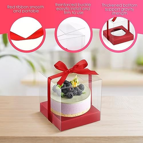 Thenshop 50 Pcs Clear Cupcake Boxes Individual 3.5 Inch, Red - Image 3