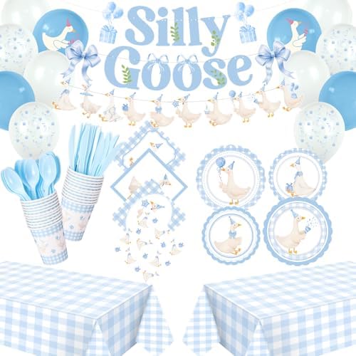 VioraWhite 183 Pcs Silly Goose Birthday Party Set Classical Blue by VioraWhite