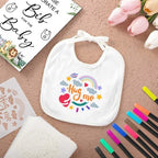 SytuHe 95 Pcs DIY Baby Bibs Decorating Kit50 White Bibs 24 Stencils 20 Fabric Markers 1 Baby Shower Game Sign - Image 4