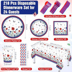 Funnymoom 218 Pcs Patriotic Floral Party Decorations Paper Plates Serve 24 - Image 3