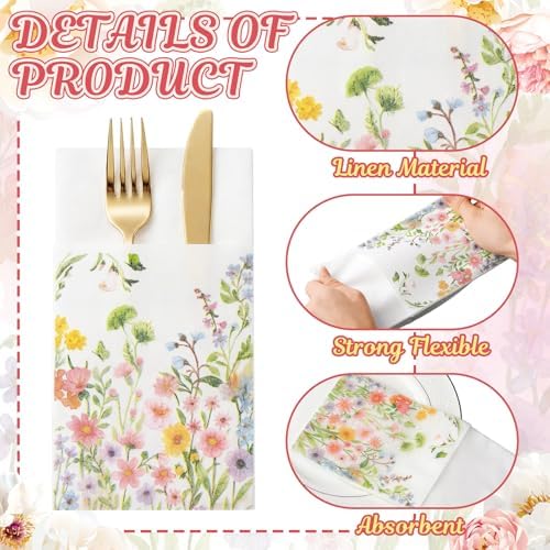 Potchen 100 Pcs Linen Feel Napkins Disposable, Wildflower - Image 5