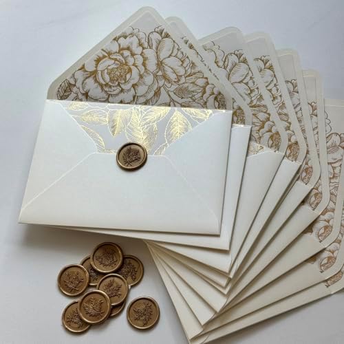 20 Pearl Ivory Envelope with Gold Foil Floral Liner for 5*7 inch Invitation by Unknown