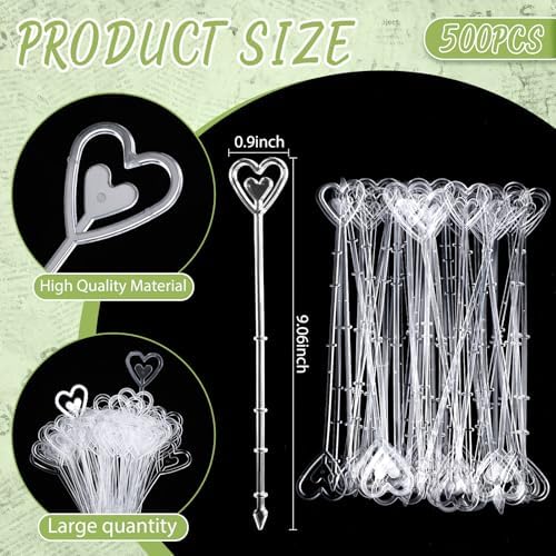 500 Pcs Floral Card Holder Picks, 9 Inch Clear Heart Sticks for Weddings - Image 4