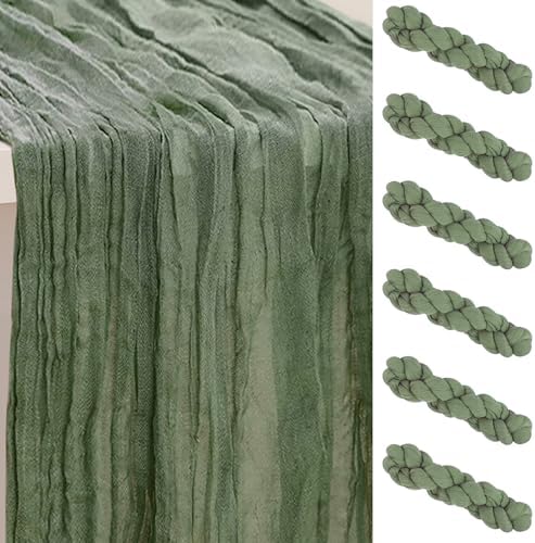 6 Pack Sage Green 35x120 Inch Cheesecloth Table Runner by SuBleer
