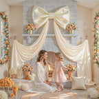 Large Beige Bow Decor, 24x16x79 Inches Big Silky Ribbon Bows for Room Wall Door Decorations Oversized Coquette Stain Bow Party Decorations for Birthday Bridal Baby Shower Wedding Photo Booth Backdrop - Image 3