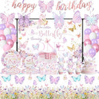 316 Pcs Butterfly 1st Birthday Party Decorations, Pink Our Little Butterfly is Turning One Party Supplies Include Backdrop, Hanging Swirls, Plates, Cups, Tablecloth, Cupcake Toppers, Latex Balloons by Unknown