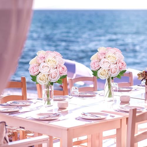 48 PCS Champagne & Pale & Light Pink Roses Artificial Flowers - Image 6