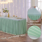 4pack Grayish Green Tulle Tablecloth for 6 Foot Rectangular Tables, 2-in-1 Elastic Stretch Spandex Cover with Tutu Ruffle Skirt, Wrinkle Free for Wedding, Birthday, Banquet, Buffet, Bridal Shower - Image 4