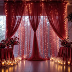 30×10ft Burgundy Tulle Backdrop Curtain with Lights String for Parties, Sheer Photo Backdrop Curtains for Wedding Party Photography Background - Image 2