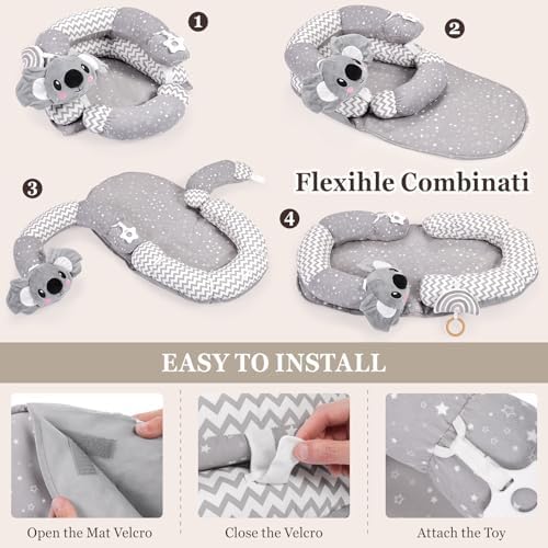 4 in 1 Tummy Time Mat with Educational Cards, Play Mat & Sitting Support for Newborn 0-12 Months, Infant Baby Sit Me Up Floor Seat, Sensory Skills Gifts, Koala - Image 5