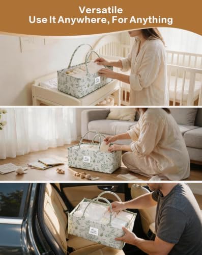 Diaper Caddy Organizer – Nursery Storage Basket (Sage Sprigs) - Image 5