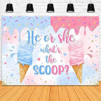 Ice Cream Gender Reveal Backdrop 8x6ft He or She What's The Scoop Summer Gender Reveal Party Decorations Background Boy or Girl Banner Photo Booth Props - Image 4