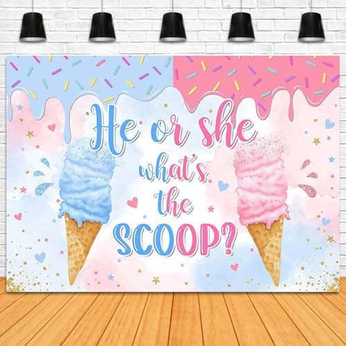 Ice Cream Gender Reveal Backdrop 10x7ft He or She What's The Scoop Summer Gender Reveal Party Decorations Background Boy or Girl Banner Photo Booth Props - Image 3
