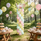 2 Sets Tea Party Balloon Column Stand Kit with Let's Partea Backdrop & 100 Balloons Adjustable Balloon Tower Stand with Bases for Girls Birthday Baby Bridal Shower Garden Party Decor Supplies - Image 2