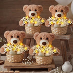 Amyhill 4 Sets Bear Baby Shower Centerpieces Baby Shower Table Decorations with Bears Wooden Crates Bamboo Baskets Artificial Flowers for Birthday Wedding Gender Reveal Party(Cute) by Amyhill