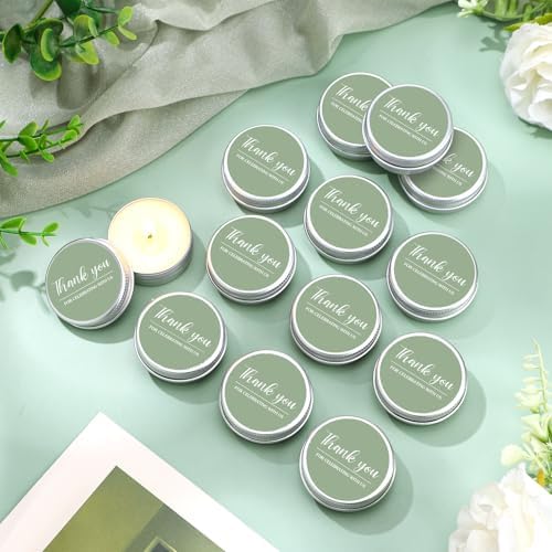 MTLEE 50 Pcs Sage Green Wedding Thank You Candles Gifts for Guests, Bridal Shower Baby Shower Favors, 1 oz Mini Lavender Scented Soy Wax Candles Tin Bulk for Birthday Aromatherapy Party Favors - Image 2