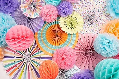 PapaKit 26pc Deluxe Large Multicolor Party Decoration Set - Vibrant Tissue Paper Pom Poms, Honeycomb Balls & Hanging Paper Fans Backdrop - Festive Decor for Birthday, Baby Shower, Fiesta & Photo Booth - Image 2