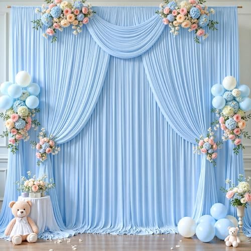 20ft x 12ft Baby Blue Backdrop Curtains Wrinkle Free Backdrop Curtain for Wedding Parties Blue Fabric Backdrops Drapes Back Drop Cloth Bridal Shower Stage Curtains Wedding Decorations for Reception - Image 4