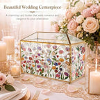 Patelai Hand Painted Floral Stained 12.6 Inch Large Wedding Glass Card Box - Image 4