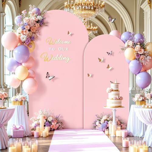 7.2FT 6FT Arch Backdrop Cover for Wedding, Set of 2 Stretchy Spandex Fitted Arch Stand Cover for Baby Shower, Birthday Party Decor, Chiara Backdrop Cover with Double-Sided Design(Pink, Blue) - Image 3