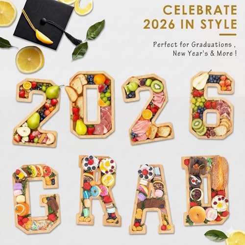 4PCS Wooden Graduation Decorations Number Charcuterie Board Box-(with 14 Balloons) 2026 Charcuterie Numbers Fillable Food Graduation Party Supplies - Image 5