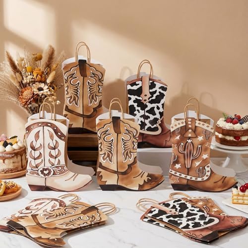 Tioncy 24 Pcs Cowboy Boot Paper Gift Bags, Assorted Style, Brown - Image 6