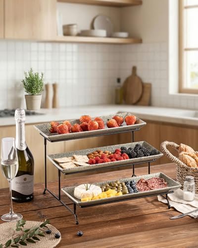 LAUCHUH 3 Tier Serving Trays for Party, Porcelain Dessert Party Display Set - Image 4