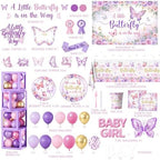 Butterfly Baby Shower Decorations for Girls A Little Butterfly Is On The Way Disposable Paper Plates,Balloons Arch,Napkin,Cake Topper,Backdrop for Pink Purple Butterfly Baby Shower Party Supplies - Image 5