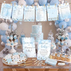 Funnymoom 426 Pcs Blue Snowflake Baby Shower Games Decor, 8 Set, 50 Guest - Image 5