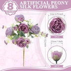 8 Bundles Artificial Peony Centerpiece Flowers,Purple Series - Image 2