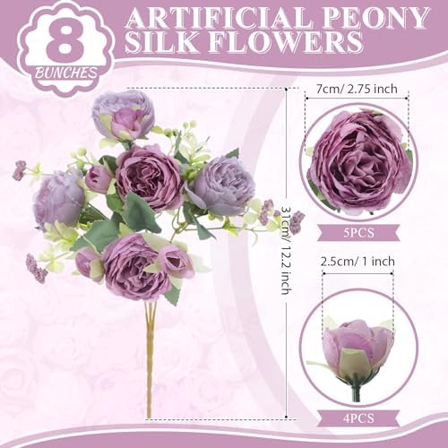 8 Bundles Artificial Peony Centerpiece Flowers,Purple Series - Image 2